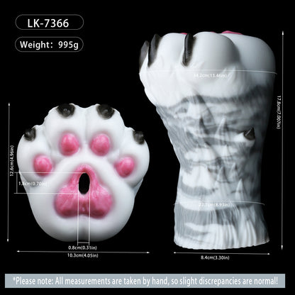 Wolfspfoten-Masturbator Pocket Pussy – Rosenrosa Ballen, Schwarze Krallen, Weiß-Grau Wirbelmarmorierung & Einzelkanal aus Platin-Silikon