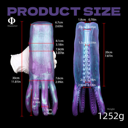 Tintenfisch Sexpuppe in Violett-Cyan mit Acht Tentakeln, Saugnäpfen & Einzelkanal – Violett-Cyan-Marmor, Vakuumpumpen-kompatibel & Platin-Silikon