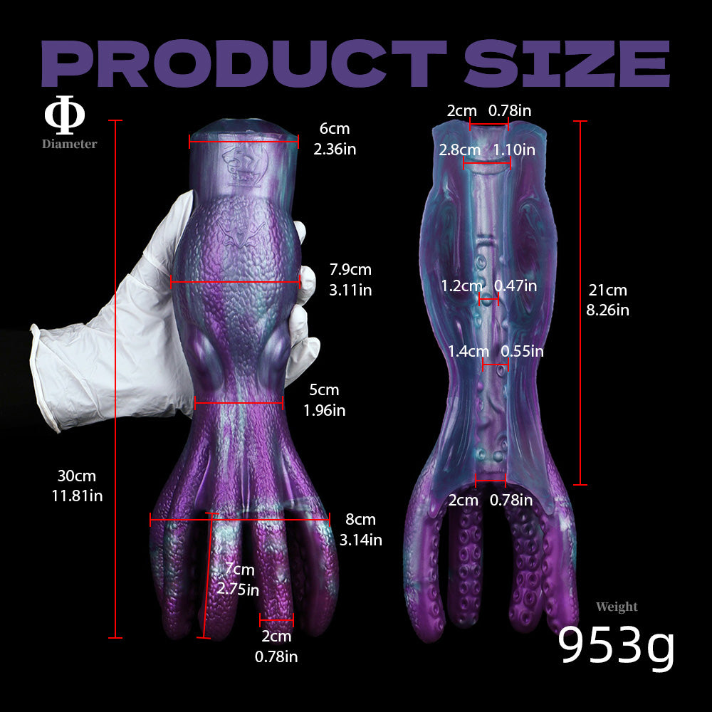 Kraken Sexpuppe in Tiefviolett-Cyan mit Schuppenstruktur, Acht Tentakeln & Einzelkanal – Tiefviolett-Cyan-Metallschimmer, Vakuumpumpen-kompatibel & Platin-Silikon