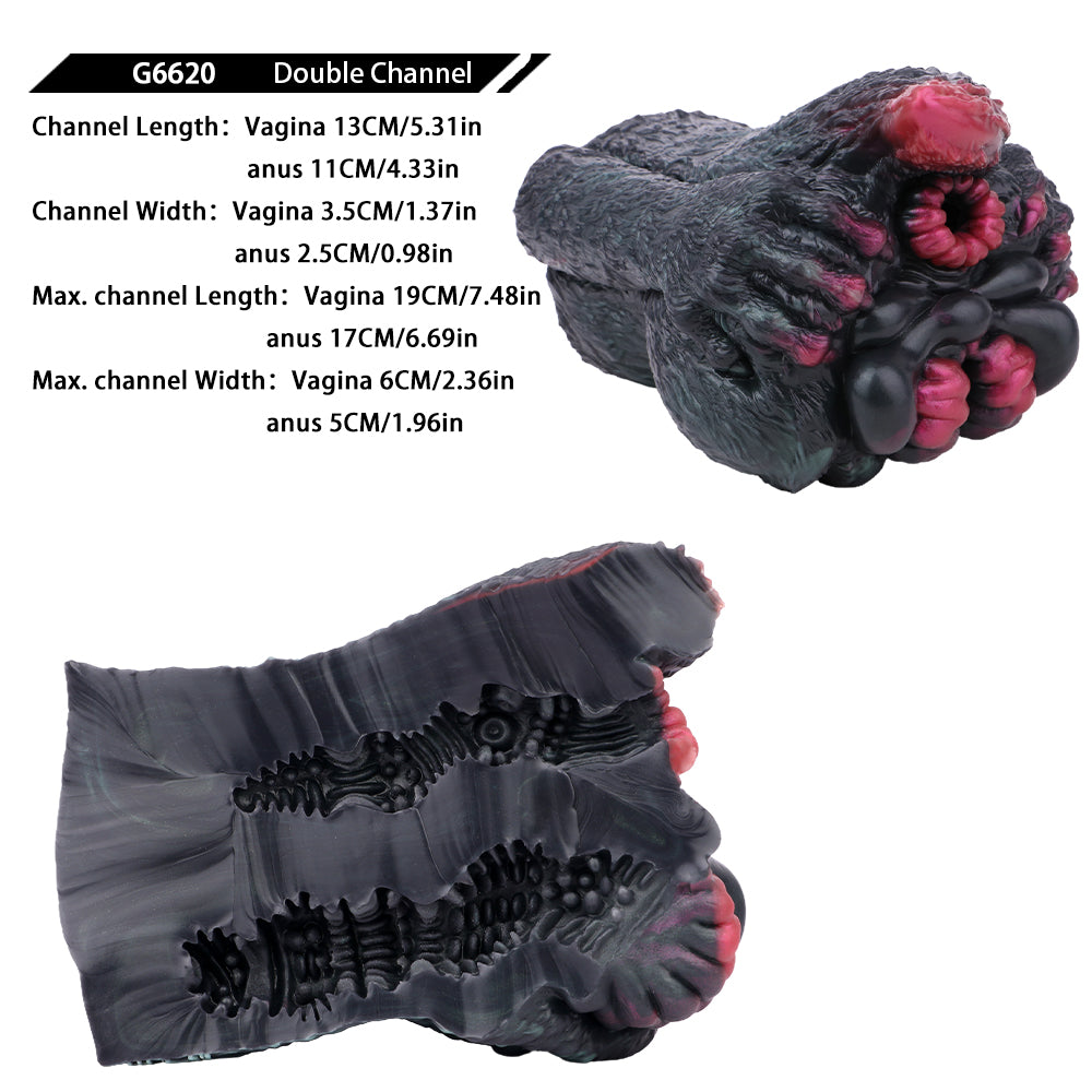 Alien Fantasy Masturbator Platinum Silicone - Immersive Dual-Channel Stroker with Creature Texture and Tight Grip Opening