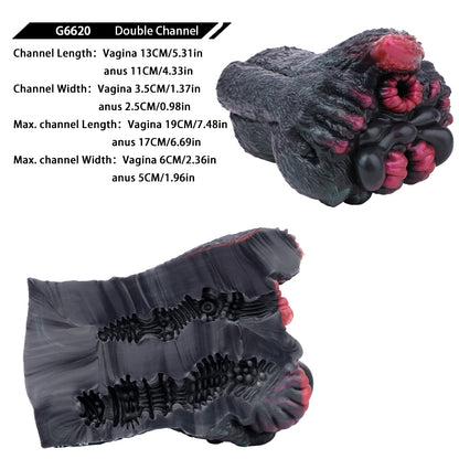 Alien Fantasy Masturbator Platinum Silicone - Immersive Dual-Channel Stroker with Creature Texture and Tight Grip Opening