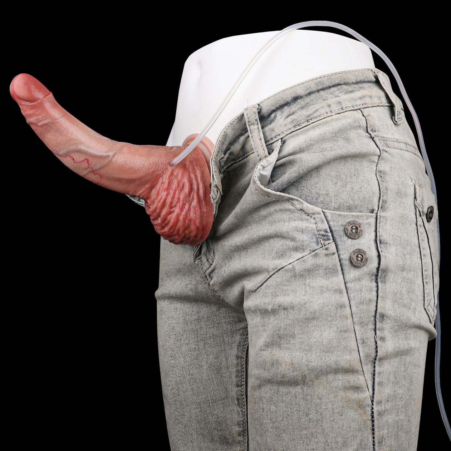 Pfirsich-Girth Squirting Dildo – Ultra-Breiter Pfirsich-Fleischton, Tieffalten-Hauttextur, Massiver Hodensack & 3-Wege-Spritzsystem aus Platin-Silikon