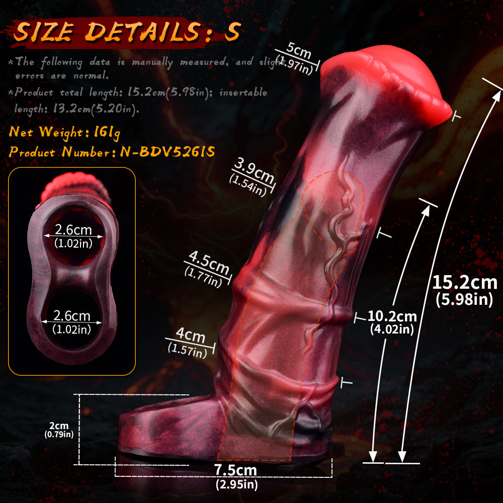 Red-Black Squirt Vibro Creature Dong Silicone Sleeve Remote Control Marbling Double Ball-Socket