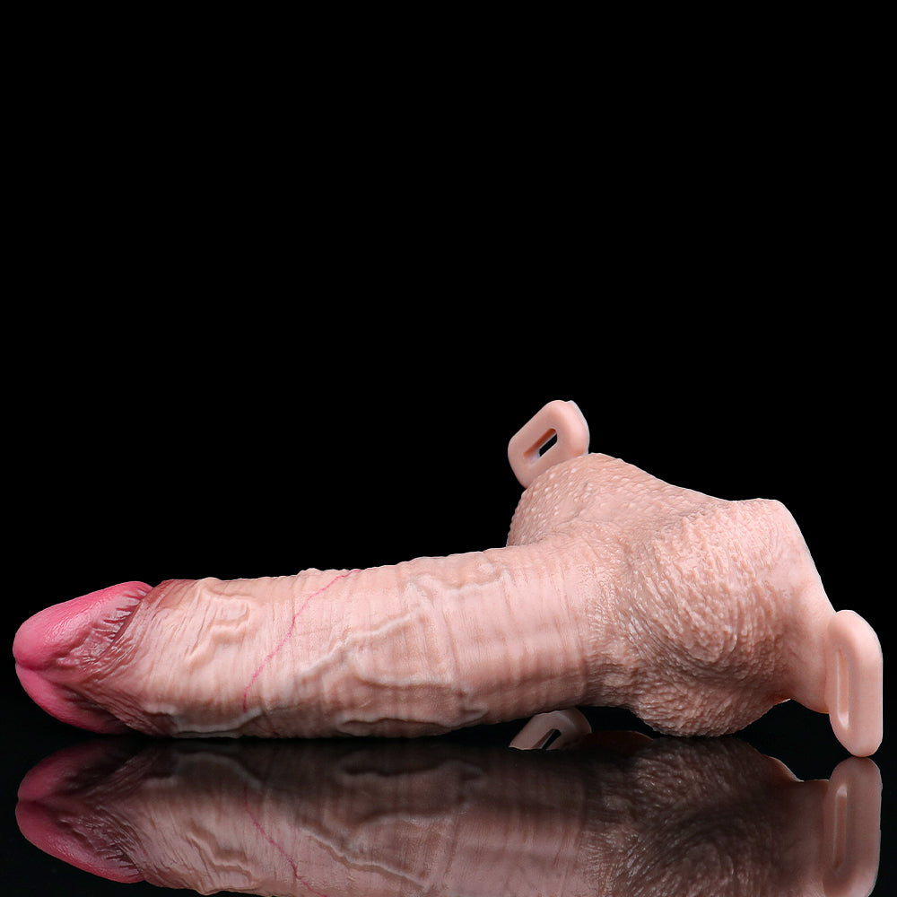 Veiny Wearable Penis Sleeve - T-Harness Scrotum Platinum Silicone SilikonLust