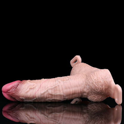 Veiny Wearable Penis Sleeve - T-Harness Scrotum Platinum Silicone SilikonLust