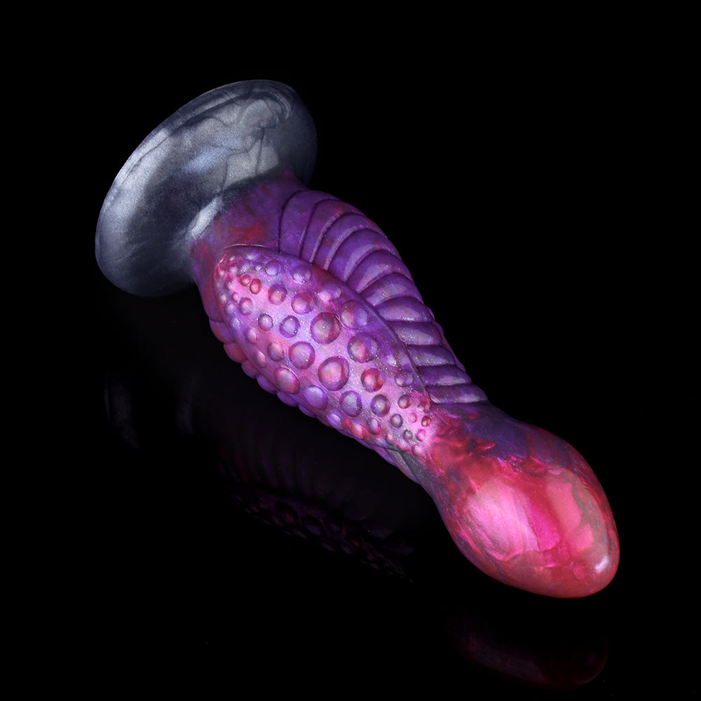 Galaktischer Alien Fantasy Dildo – Lila-Rot marmoriert mit Stimulationsnoppen & Saugnapf