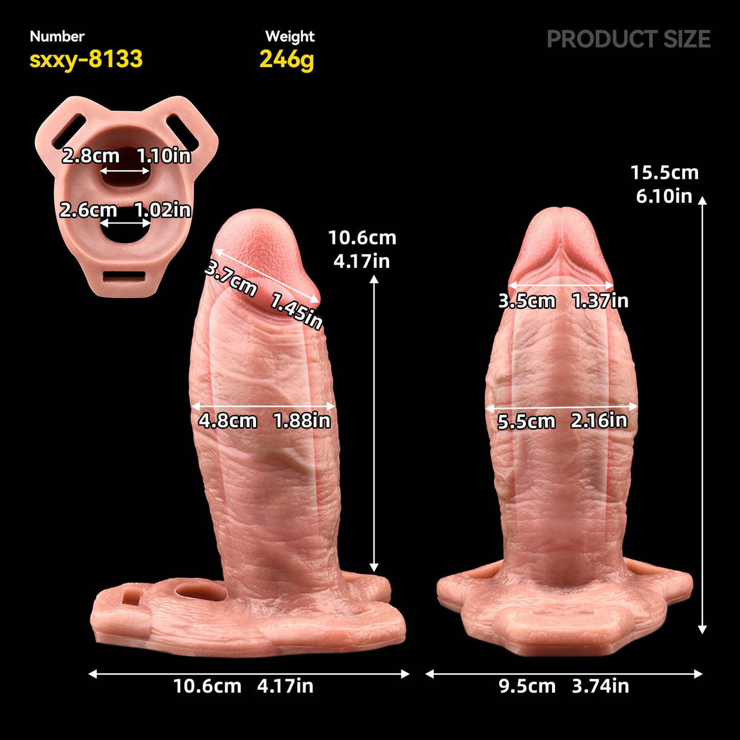Hyper-Realistic Silicone Penis Sleeve - Three-Point Base Fixation Vein Structure Skin Folds