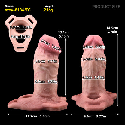 Flesh-colored Penis Sleeve with Veins – Premium Silicone Penis Sleeve with Anatomical Glans and Harness