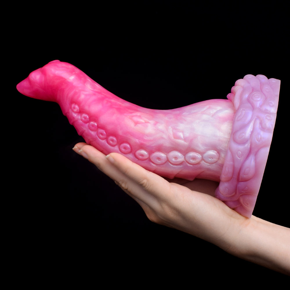 Octopus Tentacle Anal Dildo | Platinum Silicone Fantasy Dildo with Sucker Row & Octopus Crown Base