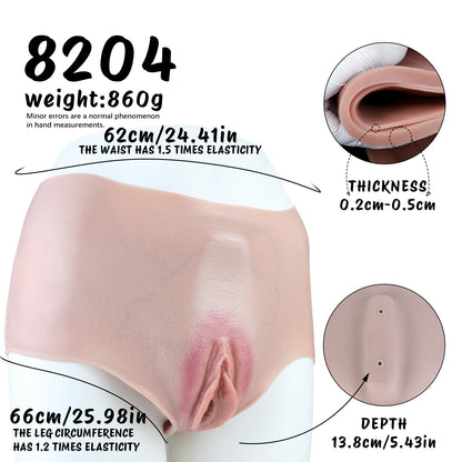 Pussy Panties mit Handbesprühter Vulva – Naturhautton, Penetrierbarer Kanal & Platin-Silikon für Femboys