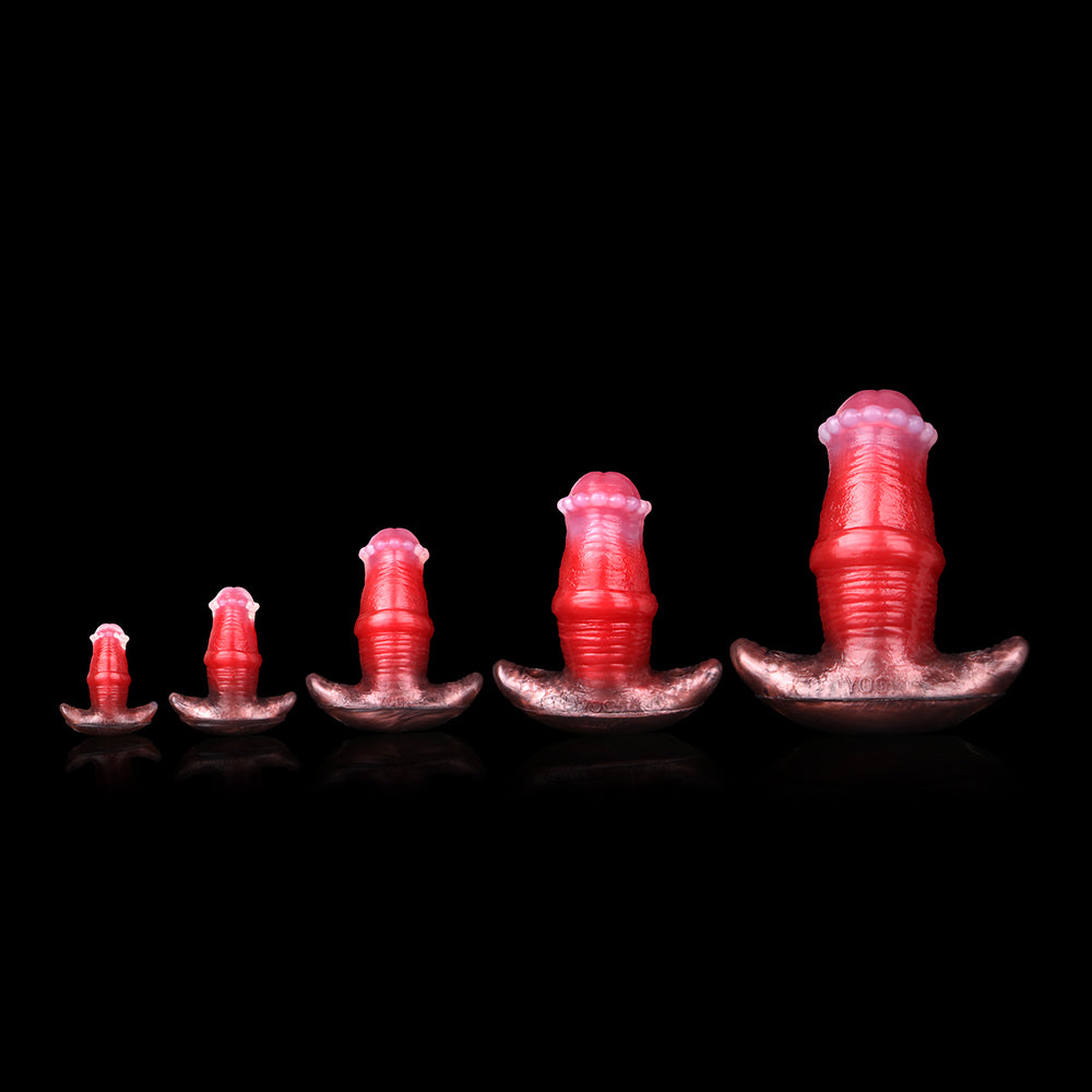 Strukturierter Analplug | Platinum Silicone Butt Plug mit Rippenring-Schaft, Perlen-Krone & Dark-Realism-Design