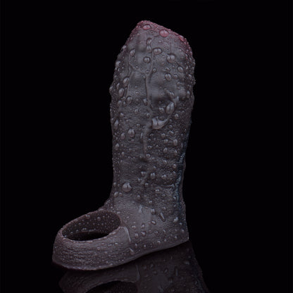 Structured Dark Fantasy Platinum Silicone Penis Sleeve - Black Silicone Penis Sleeve with Power Grip Nubs for Dominant Penis Enlargement