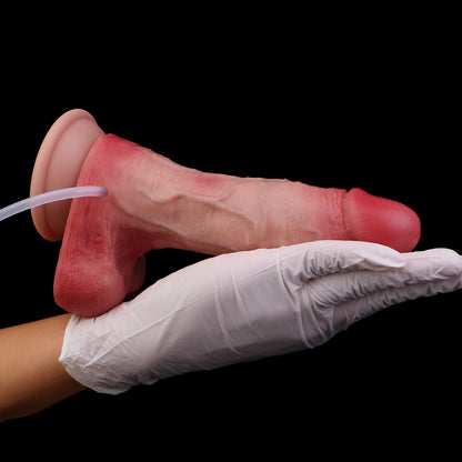 Anatomisch geformter Silikon Dildo - Strukturiertes Design mit Hoden-Basis und integriertem Ejakulationsmechanismus