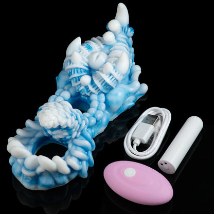 Tiefsee-Abgrund Grinding Toy – Eisblaues Platin-Silikon Sexspielzeug mit Doppelring-Funktion für Paare