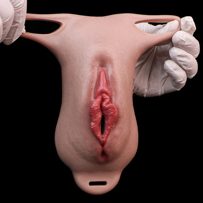Soft Wearable Pussy Toy Platinum Silicone Sheet - Realistic Vulva Underwear for Femboy with Bionic Channel and Nylon Strap System