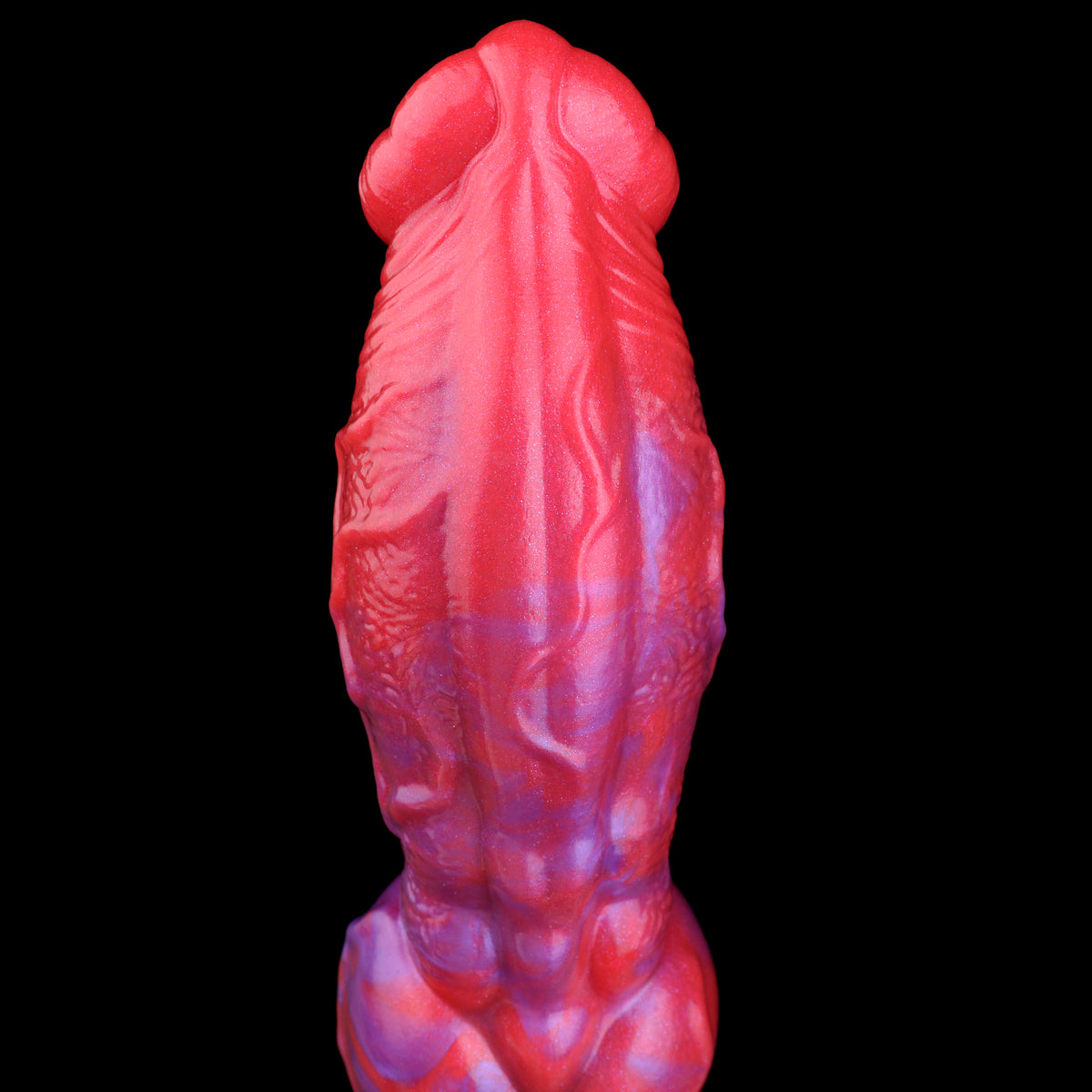 Drachenpuls Dog Dildo – Radialblüten-Glans, Grob-Unregelmäßige Aderreliefstruktur, Dual-Knotenschaft & Schwarzer Drachenschuppen-Hodensaugnapf-Sockel aus Platin-Silikon