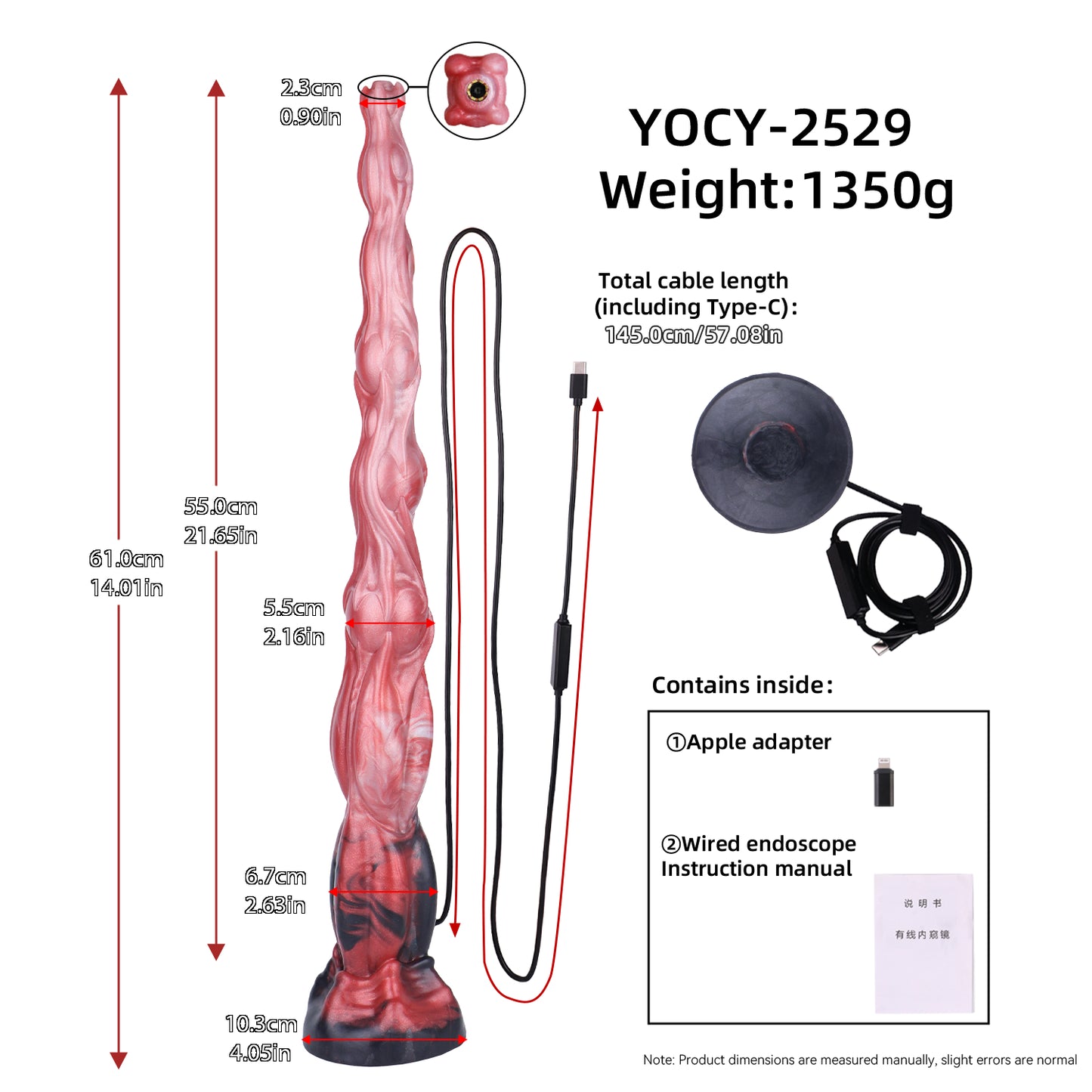 Abgrund-Fantasy Long Dildo – Korallenrot & Cremewolken, Bioenergie-Muskeltextur, HD-Kamera & Saugnapf aus Platin-Silikon
