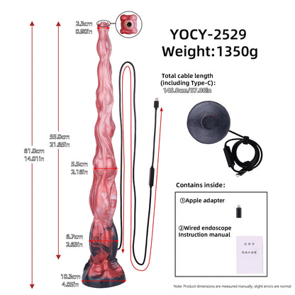 Abgrund-Fantasy Long Dildo – Korallenrot & Cremewolken, Bioenergie-Muskeltextur, HD-Kamera & Saugnapf aus Platin-Silikon