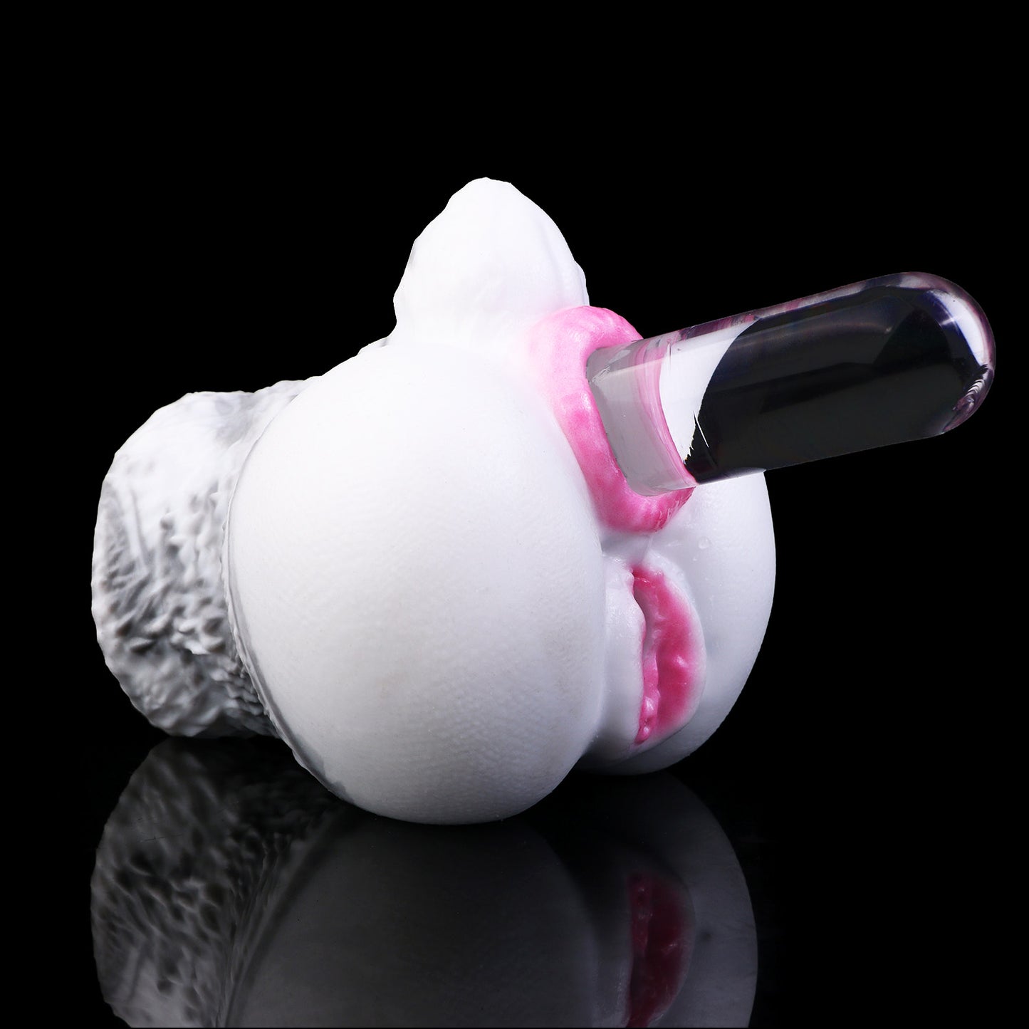 Pocket Pussy Weißer Hase – Doppelkanal (Vaginal + Anal), Fellstruktur-Außenhaut & Rosenrosa-Öffnungen aus Platin-Silikon