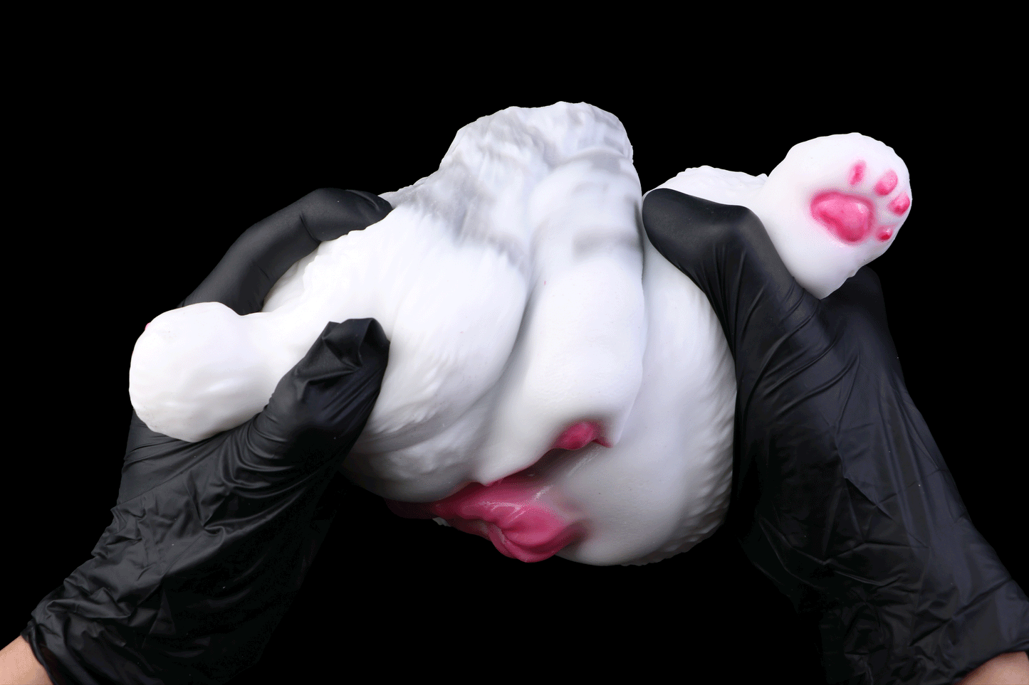 Schneehase Sexpuppe Halbkörper – Reinweiß & Tintenwolken, Rosenrosa Hasenbeine & Doppelkanal aus Platin-Silikon
