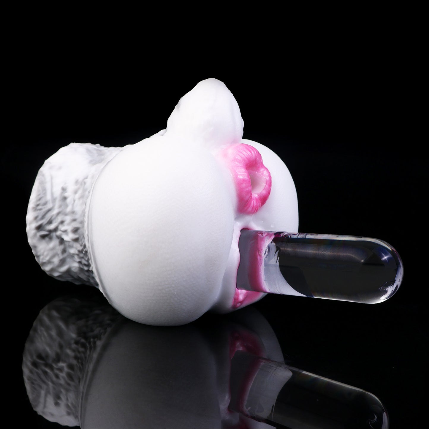 Pocket Pussy Weißer Hase – Doppelkanal (Vaginal + Anal), Fellstruktur-Außenhaut & Rosenrosa-Öffnungen aus Platin-Silikon