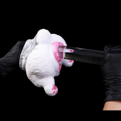 Schneehase Sexpuppe Halbkörper – Reinweiß & Tintenwolken, Rosenrosa Hasenbeine & Doppelkanal aus Platin-Silikon
