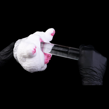 Schneehase Sexpuppe Halbkörper – Reinweiß & Tintenwolken, Rosenrosa Hasenbeine & Doppelkanal aus Platin-Silikon