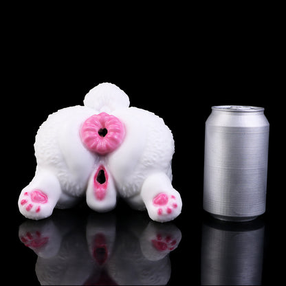 Schneehase Sexpuppe Halbkörper – Reinweiß & Tintenwolken, Rosenrosa Hasenbeine & Doppelkanal aus Platin-Silikon