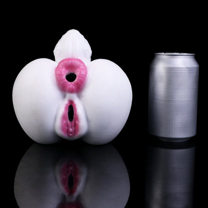 Pocket Pussy Weißer Hase – Doppelkanal (Vaginal + Anal), Fellstruktur-Außenhaut & Rosenrosa-Öffnungen aus Platin-Silikon
