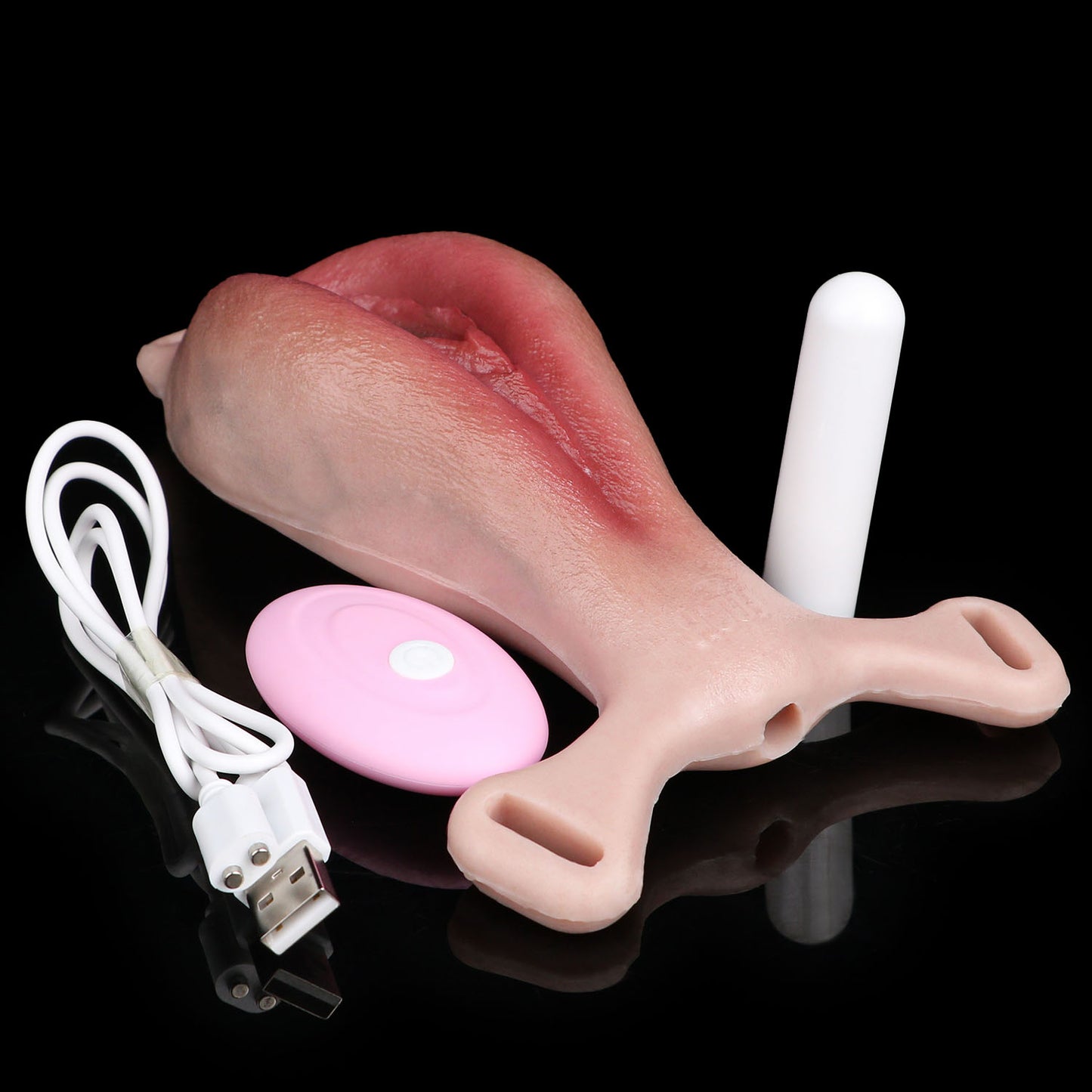 Realistische Silikon-Vagina mit Vibration & Lederharness – Fernbedienung, 10 Modi & Platin-Silikon für Sie & Ihn