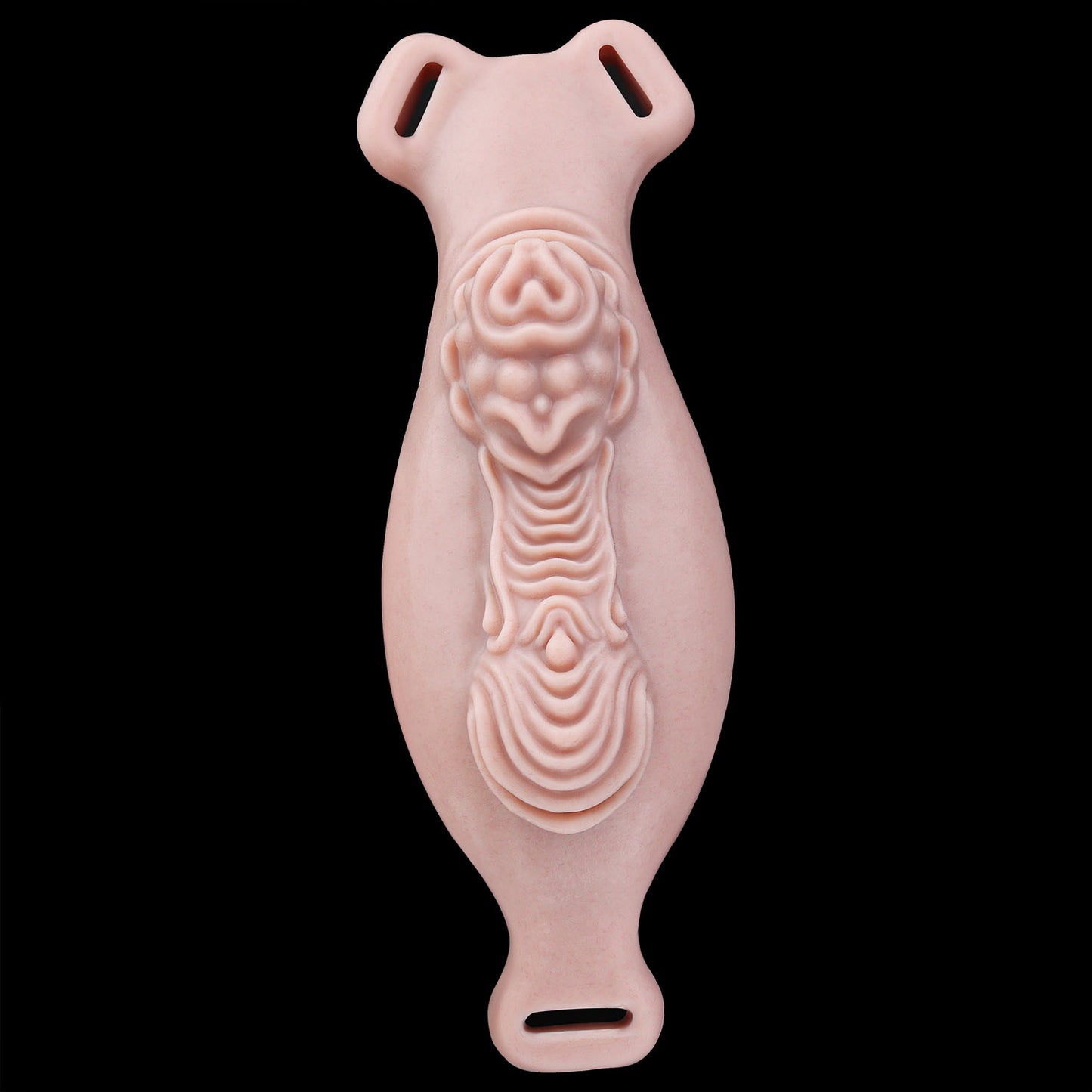 Vagina-Prothese mit Organischer Reliefstruktur & Vibration – Dunkler Hautton, Unregelmäßige Noppen & Platin-Silikon für Frauen & Paare