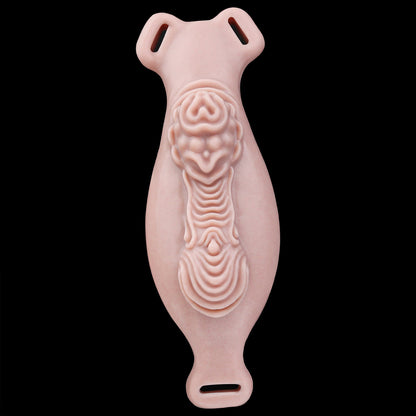 Vagina-Prothese mit Organischer Reliefstruktur & Vibration – Dunkler Hautton, Unregelmäßige Noppen & Platin-Silikon für Frauen & Paare