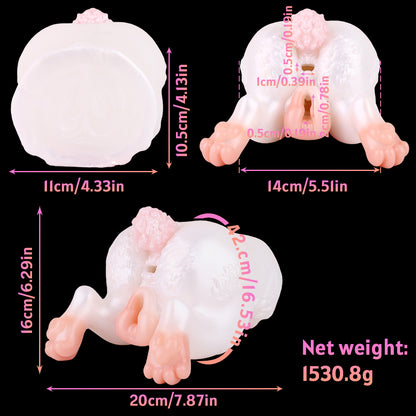 Pocket Pussy mit Hasenschwanz-Griff – Double Entry Masturbator aus Platin-Silikon mit Ergonomischer Kontrolle