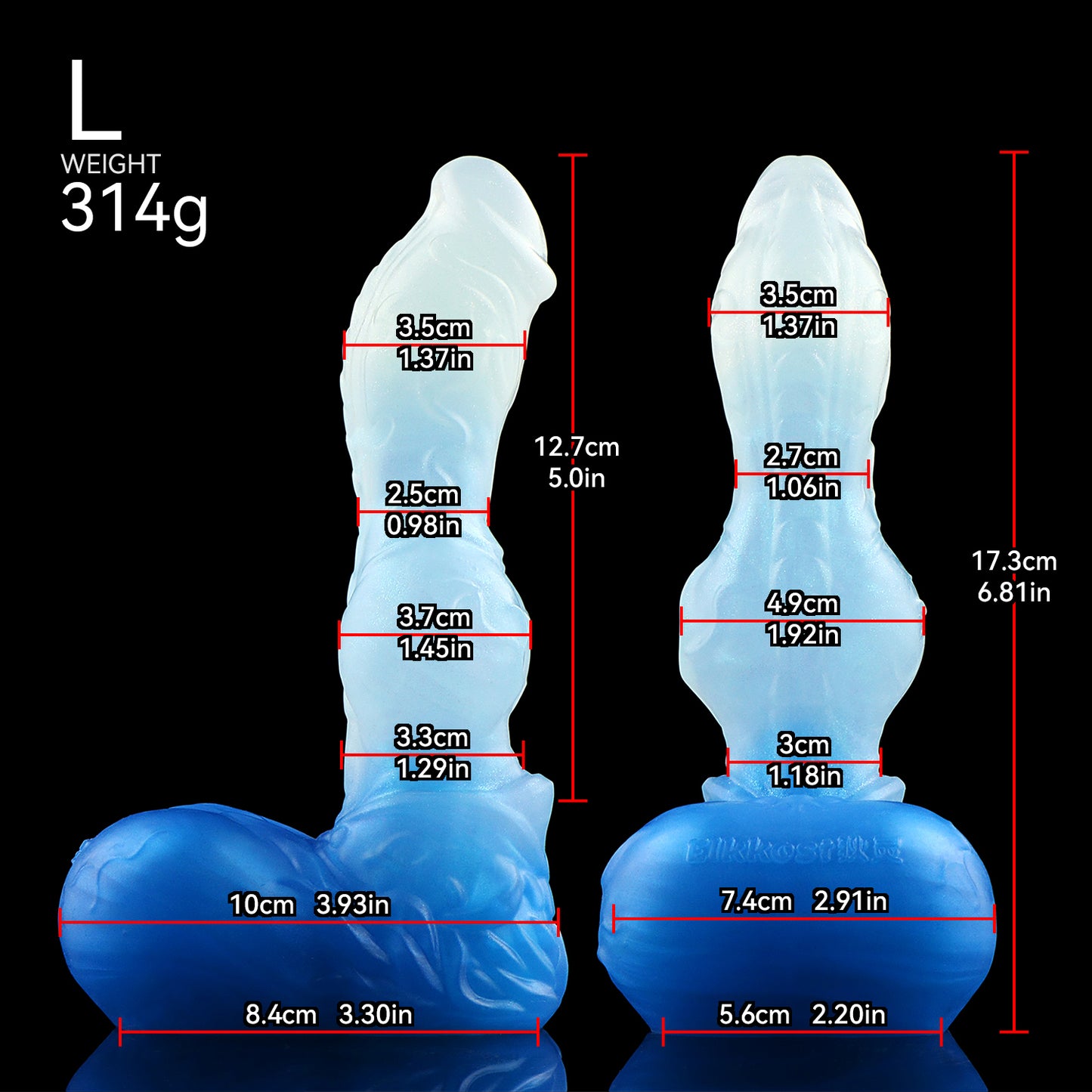 Eiskristall Fantasy Dildo mit Saugnapf – Luxus Platin-Silikon Drachen-Dildo im dreifachen Ozean-Farbverlauf