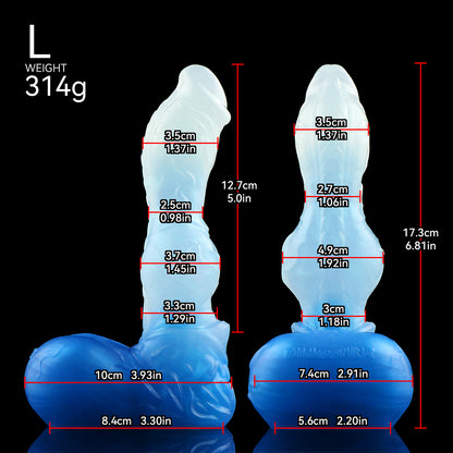Eiskristall Fantasy Dildo mit Saugnapf – Luxus Platin-Silikon Drachen-Dildo im dreifachen Ozean-Farbverlauf
