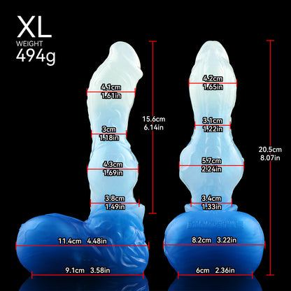 Eiskristall Fantasy Dildo mit Saugnapf – Luxus Platin-Silikon Drachen-Dildo im dreifachen Ozean-Farbverlauf