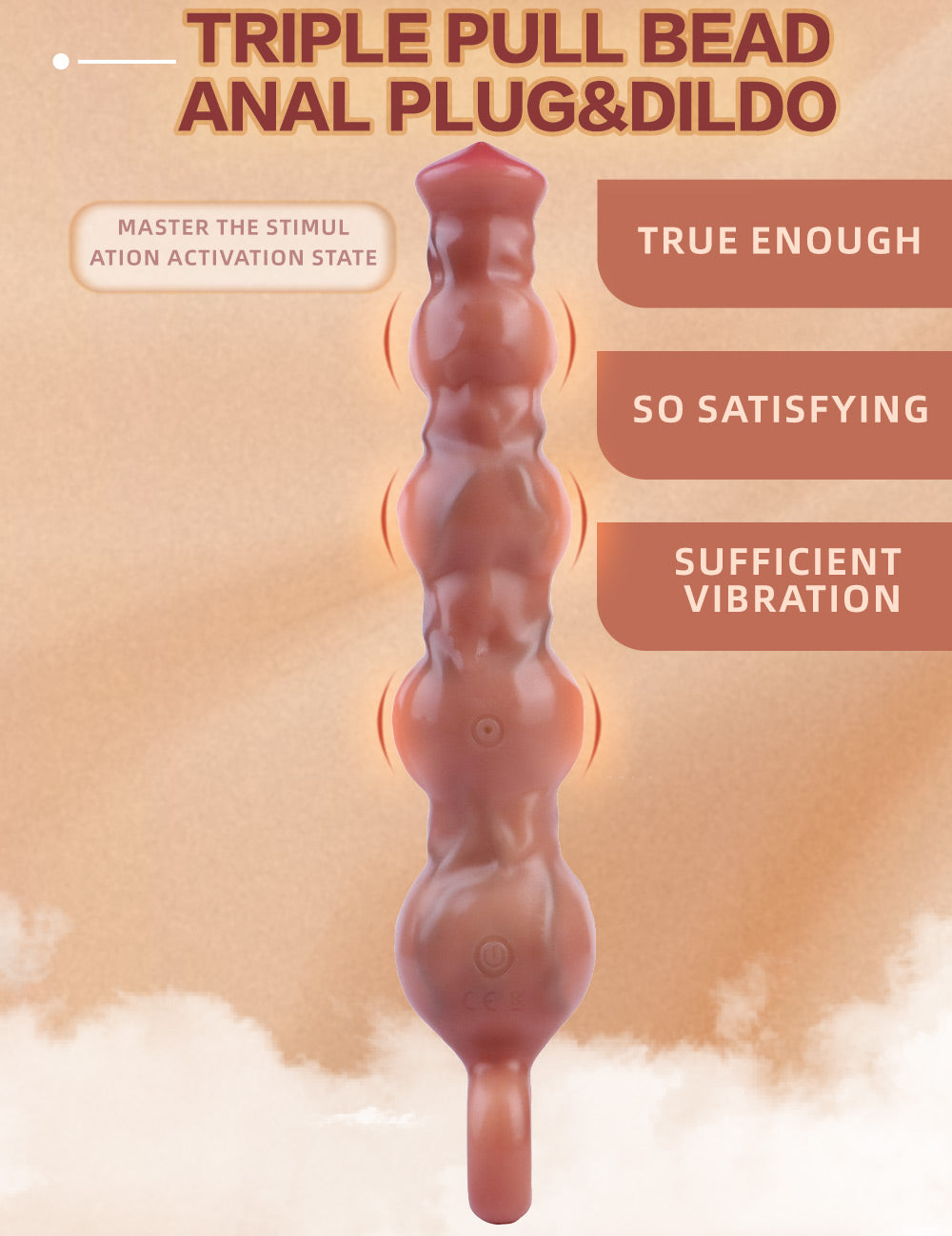Wuchtiger Heavy Duty Anal Plug Silikon -  Butt Plug Muskelknolle Textur 10 Frequenzen Vibration Zugring