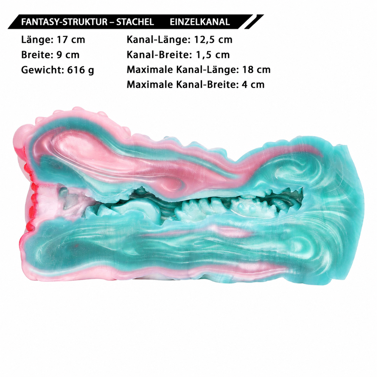 Stachelkugel Pocket Pussy mit Rotem Perlenring & Wurzelrillen – Rosarosa-Weiß-Gletscherblau, Einzelkanal & Platin-Silikon