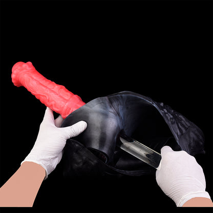 Large Fantasy Dildo Platinum Silicone Strap-On - Strap-on Dildo with Demon-Harness Fire Red-Black and Anatomical Glans