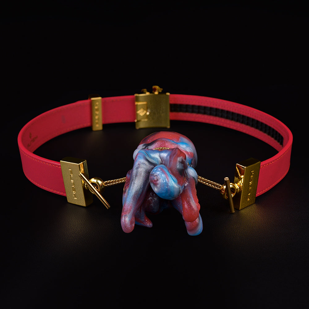 Tentacle Silicone Mouth Gag – Fantasy Silicone Mouth Plug mit Harnais-Lederband und Goldenen Beschlägen