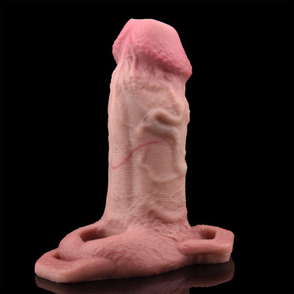 Flesh-colored Penis Sleeve with Veins – Premium Silicone Penis Sleeve with Anatomical Glans and Harness