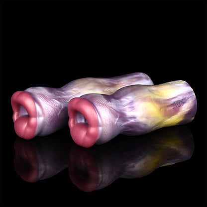 Fantasy-Mund Pocket Pussy mit Wulstlippen, Zunge & Luftpumpe – Lavendelviolett-Zitronengelb-Rosarosa, Größen S & L & Platin-Silikon