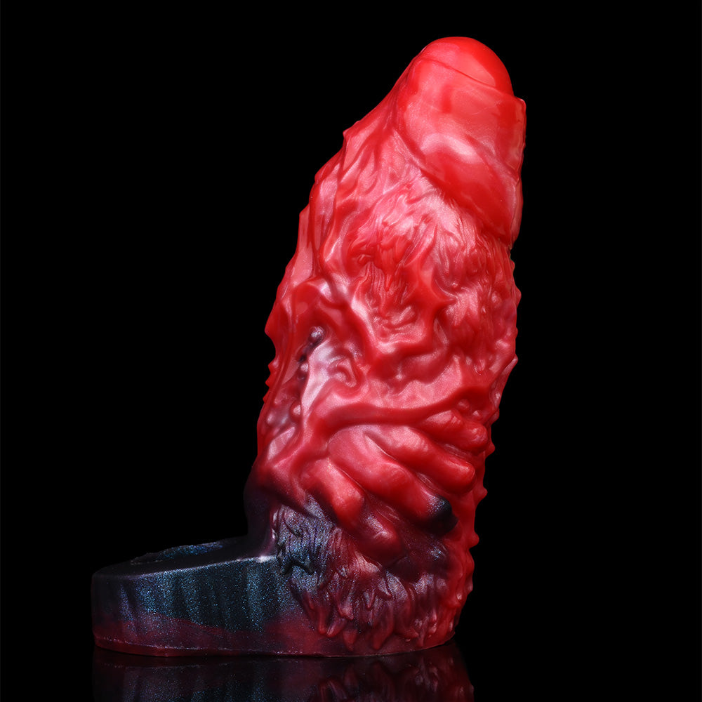 Cthulhu Fantasy Penis Sleeve Silicone - Tentacle Braid Structure Red-Black Lava Penis Ring Micropenis Sleeve
