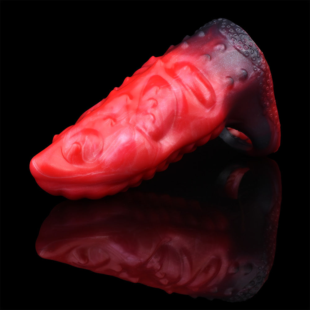 Tentakel-Penishülle in Feuerrot – Saugnapf-Textur, Vibration & Freiliegende Eichel