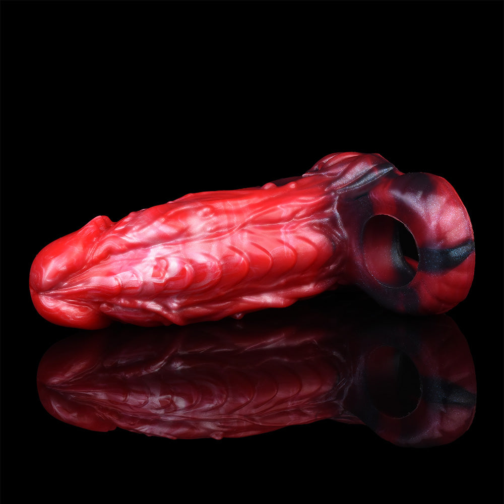 Arthropod Bio-Pod Penis Sleeve Silicone - Micropenis Erection Sleeve Segmented Armor Double Ring Red