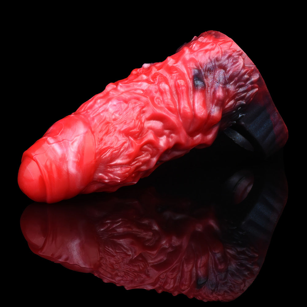 Feurige Ausdauer: Realistische Penis Sleeve aus Platin-Silikon mit integriertem Hodenring