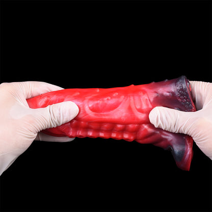 Tentakel-Penishülle in Feuerrot – Saugnapf-Textur, Vibration & Freiliegende Eichel