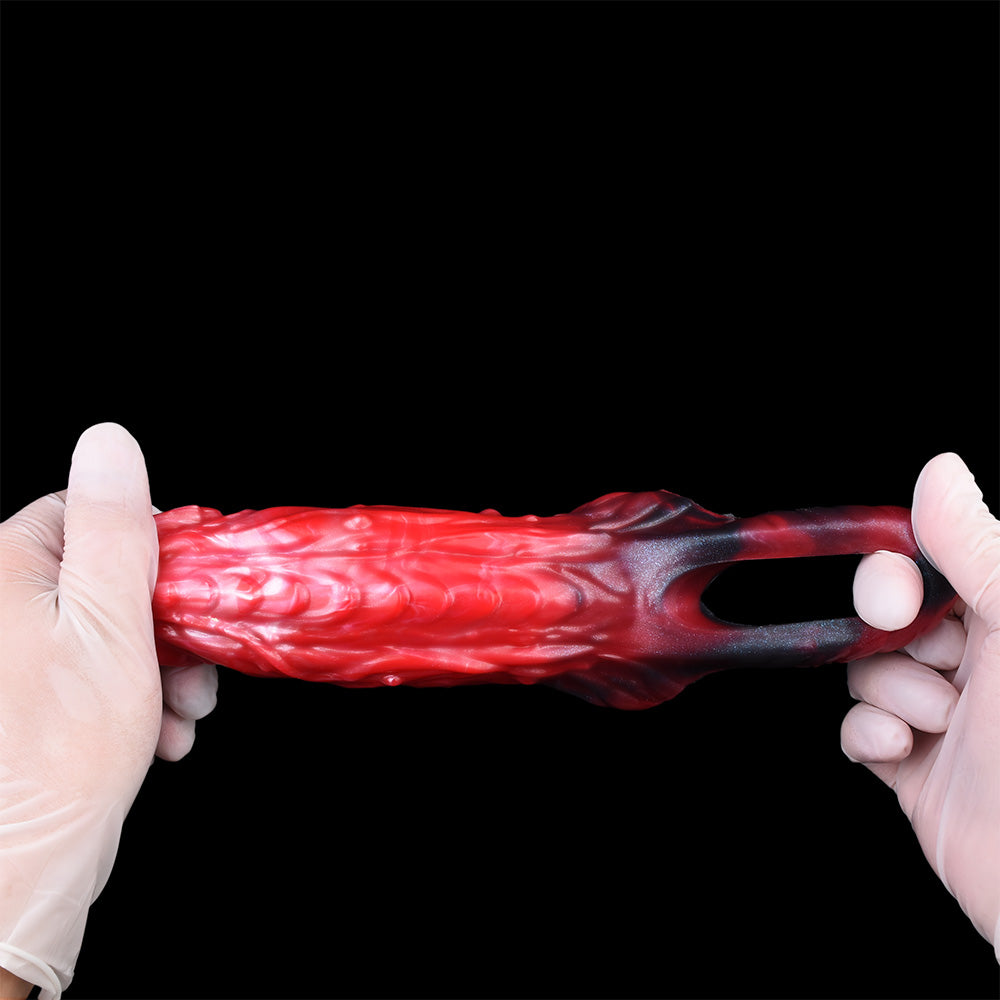 Arthropod Bio-Pod Penis Sleeve Silicone - Micropenis Erection Sleeve Segmented Armor Double Ring Red