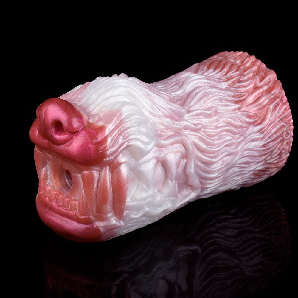 Pocket Pussy mit Reißzahn-Eingang & Wolfsfell-Textur – Biomimetisches Wolf-Maul Stroker in Perlglanz-Rosa