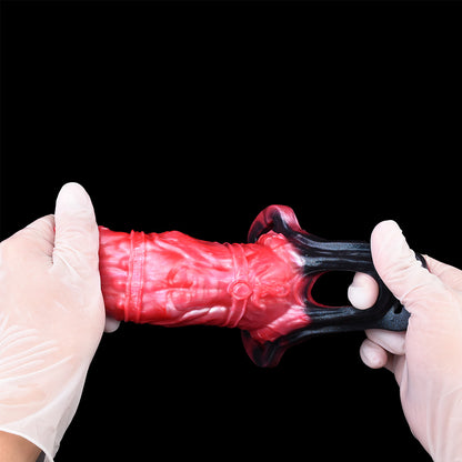 Glühende Dominanz: Premium Ledergurt-Penishülle mit integriertem Vibrations-Schaft